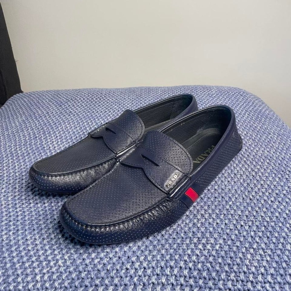 Prada navy blue leather loafers. Size 9.5